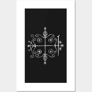 Papa Legba Voodoo Veve (white) Posters and Art